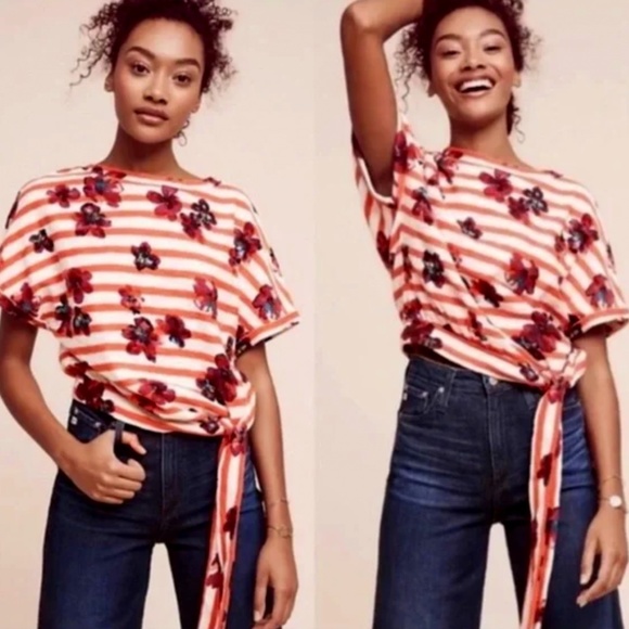 Anthropologie Tops - EUC Anthropologie Postmark Side Tie Fem Floral Top Size XS